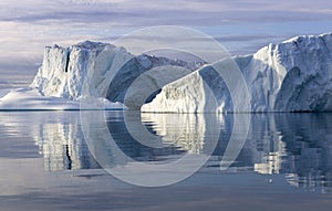 Shooting of ices at a short distance. An iceberg surface with thawing traces.