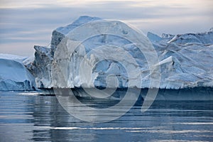 Shooting of ices at a short distance. An iceberg surface with thawing traces.