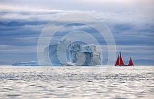 Shooting of ices at a short distance. An iceberg surface with thawing traces.