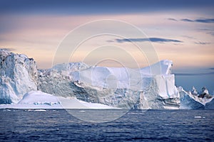 Shooting of ices at a short distance. An iceberg surface with thawing traces.