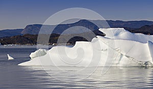 Shooting of ices at a short distance. An iceberg surface with thawing traces.