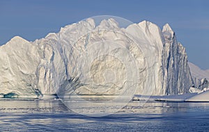 Shooting of ices at a short distance. An iceberg surface with thawing traces.