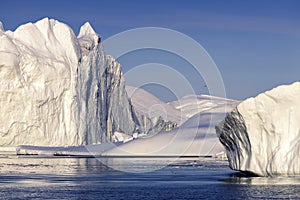 Shooting of ices at a short distance. An iceberg surface with thawing traces.