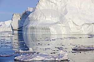 Shooting of ices at a short distance. An iceberg surface with thawing traces.