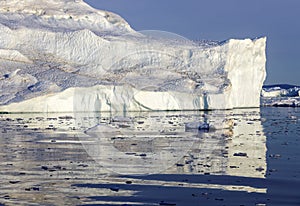 Shooting of ices at a short distance. An iceberg surface with thawing traces.