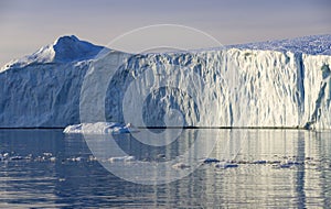 Shooting of ices at a short distance. An iceberg surface with thawing traces.