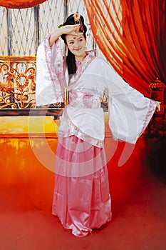 Beautiful Asian women in ancient palaces photo