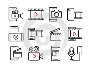 Shooting on phone icons set. Videomaker Vector signs for web graphics.