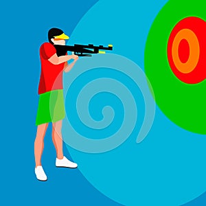 Shooting Player Summer Games. 3D Isometric Shooter Athlete. Sporting Championship International Shooting Competition. Sport