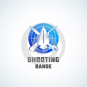 Shooting Range Abstract Vector Icon, Symbol or Logo Template. Crossed Riffle, Sword and Arrow Head Sillhouettes in a