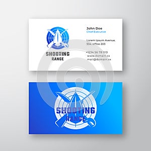Shooting Range Abstract Vector Logo and Business Card Template. Crossed Riffle, Sword and Arrow Head Sillhouettes in a