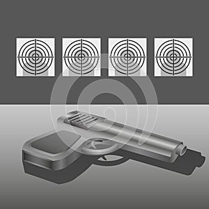 Shooting range with gun vector concept illustration