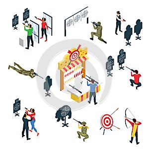 Shooting Range Isometric Icon Set