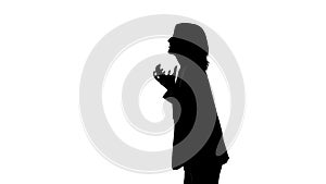 Shooting of screaming woman`s silhouette on isolated white background