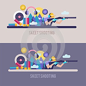 Shooting Skeet. A professional sport. Set of design elements. Vector illustration.