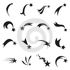 Shooting star icons. Falling star icons. Comet icons