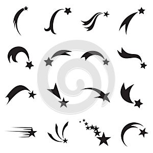 Shooting star icons. Falling star icons. Comet icons photo