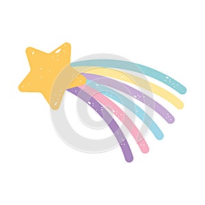 Shooting star rainbow cartoon isolated icon design white background