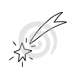 Shooting stars icon. Comet tail or star trail. Christmas star. Dream and success.