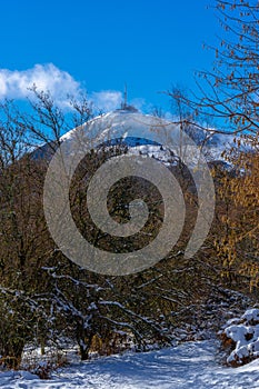 Shooting of the volcano Puy-de-Dome and the campaign snowy in Auvergne.