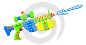 Shooting water gun. Bright multi-colored childrens toy. Isolated object. Flat vector illustrations on white background.