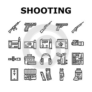 Shooting Weapon And Accessories Icons Set Vector