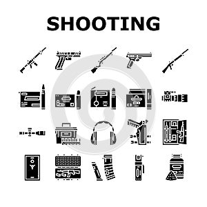 Shooting Weapon And Accessories Icons Set Vector