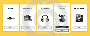 Shooting Weapon And Accessories Onboarding Icons Set Vector