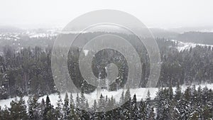 Shooting of winter landscape during dron fly, top view