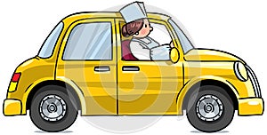 Shop assistant on a car