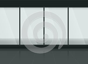 boutique store front with big windows. Showcase store windows realistic vector illustration