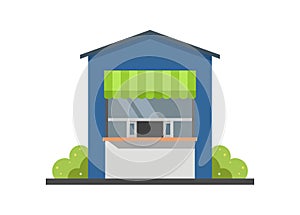 Shop building with opened servery window. Simple flat illustration. photo