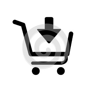 Shop cart icon, buy symbol. Shopping cart with arrow down icon. Shopping basket icon sign â€“ vector