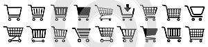Shop cart icon set, buy and sale symbol. Full and empty shopping cart. Shopping basket icon sign â€“ vector