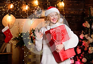 While shop for christmas gifts think about person likes and dislikes, for whom you preparing surprise. Gift shop. Woman