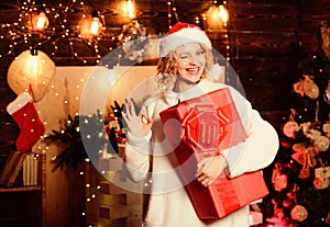 While shop for christmas gifts think about person likes and dislikes, for whom you preparing surprise. Gift shop. Woman