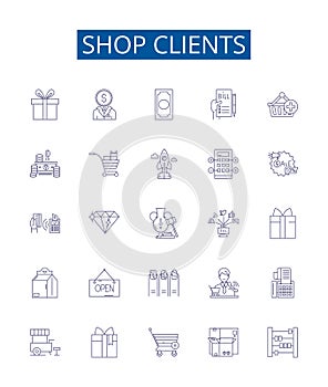 Shop clients line icons signs set. Design collection of Customers, buyers, shoppers, patrons, consumers, attendees