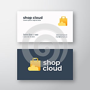 Shop Cloud Abstract Modern Vector Logo and Business Card Template. Paper Bag with Cloud Icon and Typography. Shopping