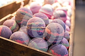 Shop cosmetic handmade bombs and bubble bath different colors.