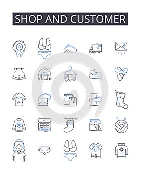 Shop and customer line icons collection. Business and client, Retail and purchaser, Store and consumer, Mart and shopper