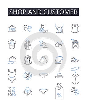 Shop and customer line icons collection. Business and client, Retail and purchaser, Store and consumer, Mart and shopper