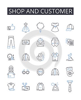 Shop and customer line icons collection. Business and client, Retail and purchaser, Store and consumer, Mart and shopper