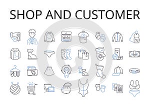 Shop and customer line icons collection. Business and client, Retail and purchaser, Store and consumer, Mart and shopper