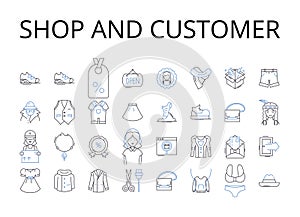 Shop and customer line icons collection. Business and client, Retail and purchaser, Store and consumer, Mart and shopper