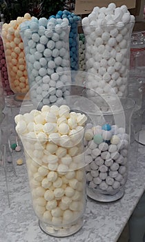 Shop display vase full of bath bombs sweet pastel colous