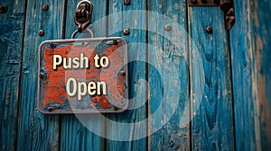 Shop Door Sign: Push to Open - AI Generated