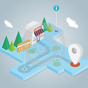 Shop experience. Isometric style. Vector illustration, flat design