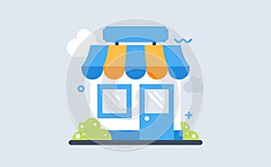 Shop facade flat line art design vector illustration