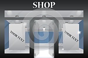 Shop Front. Exterior horizontal windows empty for your store product presentation or design. Eps10 vector.