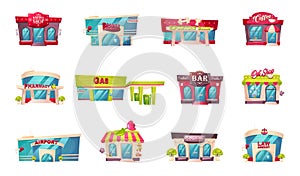 Shop front flat color vector objects set